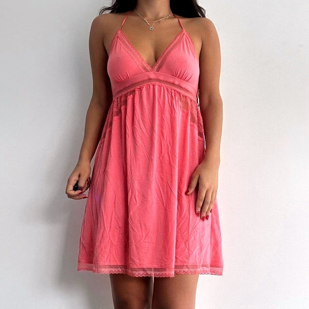 Victorias Secret Womens Slip Dress S Coral Pink Babydoll Chemise Lace Coquette